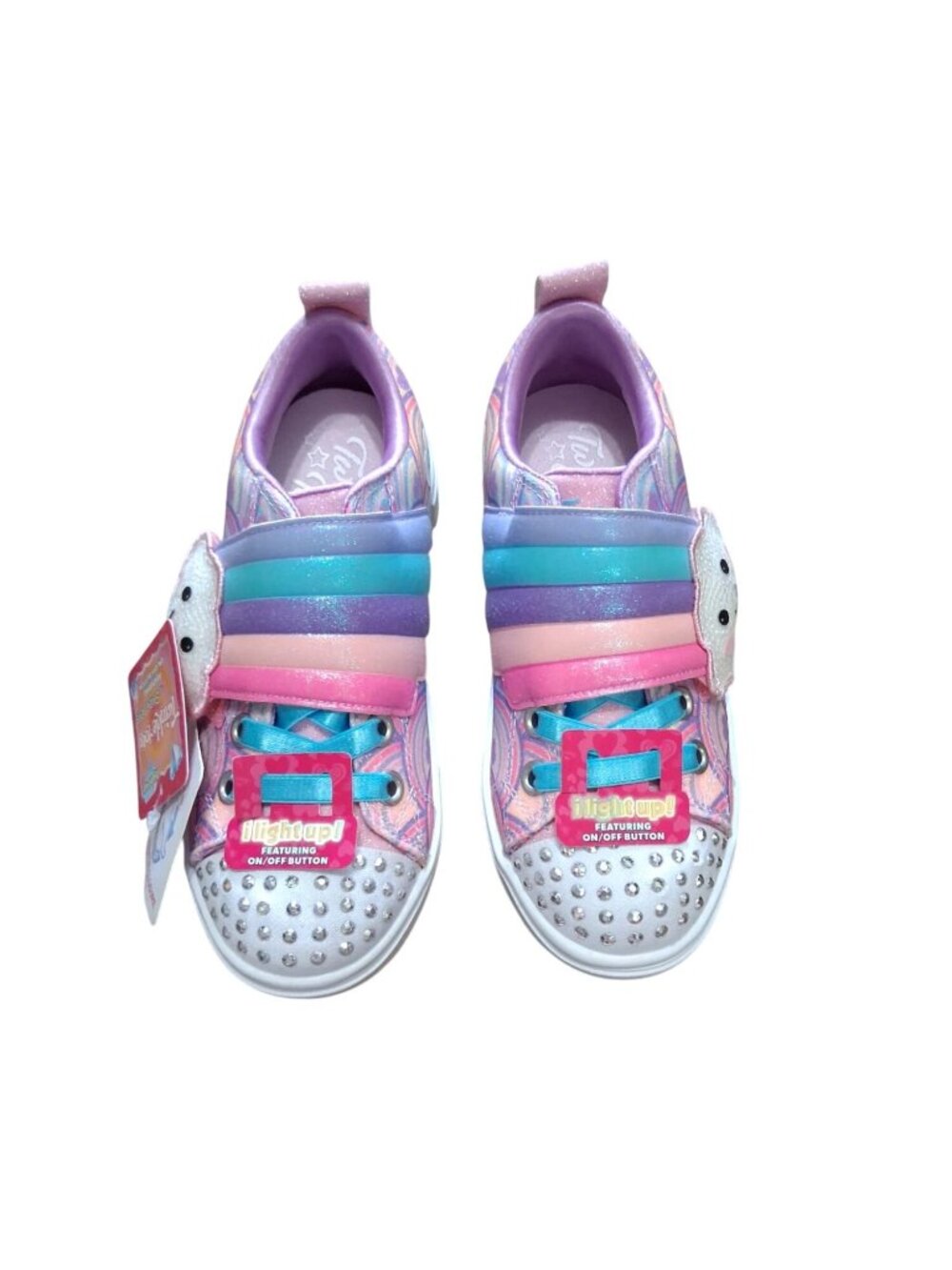 Skechers Kids Rainbow Glitter Light-Up Sneakers On/Off Button
